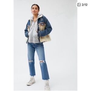 Levi's Wedgie Straight  High Rise Jeans size25 EUC raw hem distressed blue denim